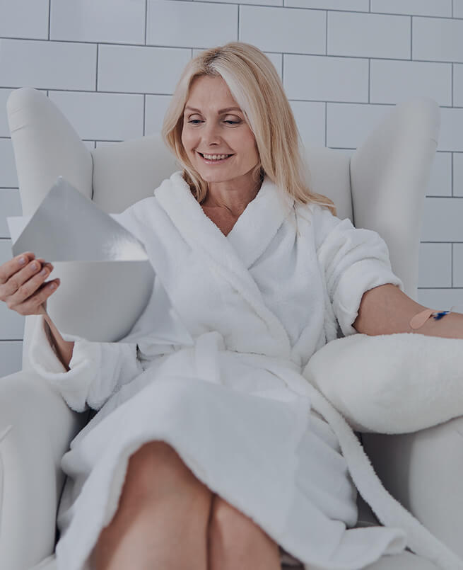 Patient relaxing during an IV session